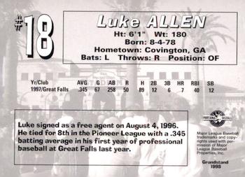 1998 Grandstand San Bernardino Stampede #NNO Luke Allen Back