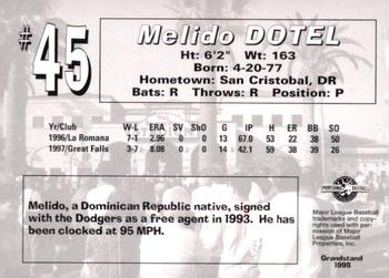1998 Grandstand San Bernardino Stampede #NNO Melido Dotel Back