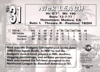 1998 Grandstand San Bernardino Stampede #NNO Nick Leach Back
