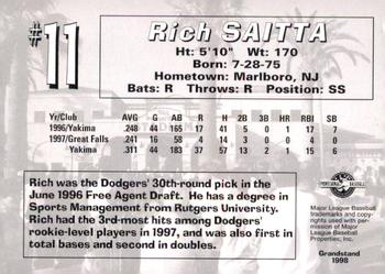 1998 Grandstand San Bernardino Stampede #NNO Rich Saitta Back