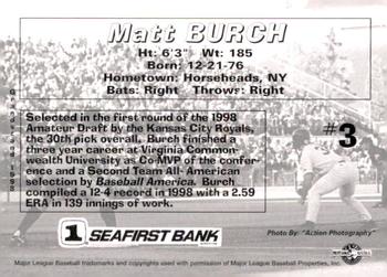 1998 Grandstand Spokane Indians #NNO Matt Burch Back