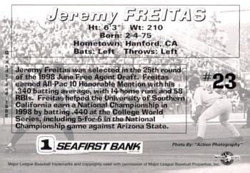 1998 Grandstand Spokane Indians #NNO Jeremy Freitas Back