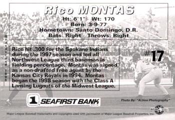 1998 Grandstand Spokane Indians #NNO Rico Montas Back