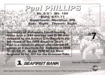 1998 Grandstand Spokane Indians #NNO Paul Phillips Back