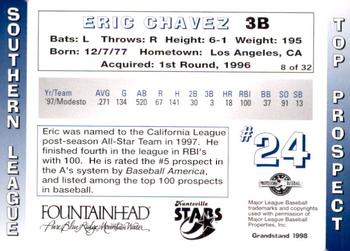 1998 Grandstand Southern League Top Prospects #8 Eric Chavez Back