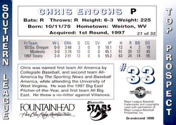 1998 Grandstand Southern League Top Prospects #27 Chris Enochs Back