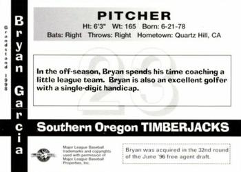 1998 Grandstand Southern Oregon Timberjacks #NNO Bryan Garcia Back