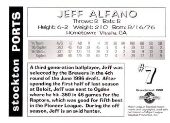 1998 Grandstand Stockton Ports #NNO Jeff Alfano Back