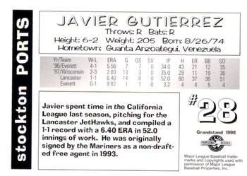 1998 Grandstand Stockton Ports #NNO Javier Gutierrez Back