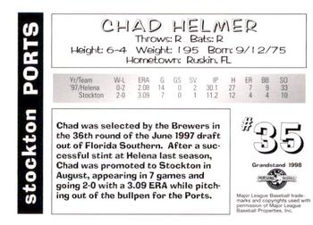 1998 Grandstand Stockton Ports #NNO Chad Helmer Back