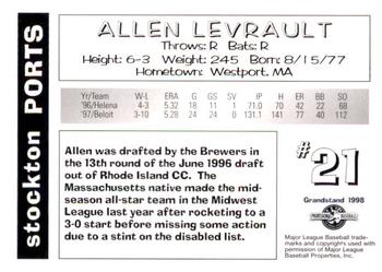 1998 Grandstand Stockton Ports #NNO Allen Levrault Back