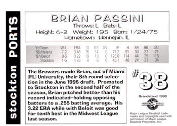 1998 Grandstand Stockton Ports #NNO Brian Passini Back