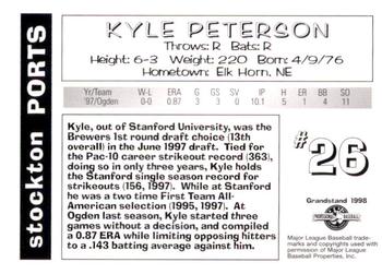 1998 Grandstand Stockton Ports #NNO Kyle Peterson Back