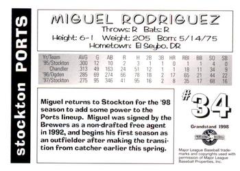 1998 Grandstand Stockton Ports #NNO Miguel Rodriguez Back