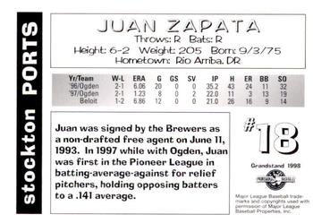 1998 Grandstand Stockton Ports Update #NNO Juan Zapata Back