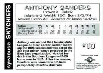 1998 Grandstand Syracuse SkyChiefs #NNO Anthony Sanders Back
