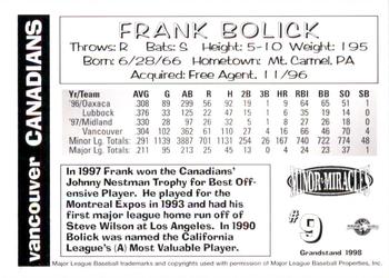 1998 Grandstand Vancouver Canadians #NNO Frank Bolick Back