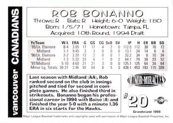 1998 Grandstand Vancouver Canadians #NNO Rob Bonanno Back