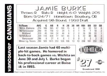 1998 Grandstand Vancouver Canadians #NNO Jamie Burke Back