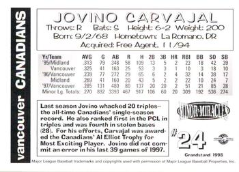 1998 Grandstand Vancouver Canadians #NNO Jovino Carvajal Back