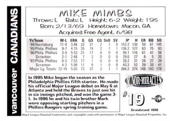 1998 Grandstand Vancouver Canadians #NNO Mike Mimbs Back