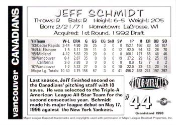 1998 Grandstand Vancouver Canadians #NNO Jeff Schmidt Back