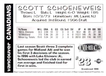 1998 Grandstand Vancouver Canadians #NNO Scott Schoeneweis Back