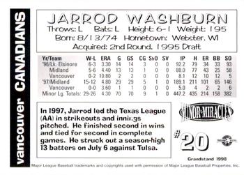 1998 Grandstand Vancouver Canadians #NNO Jarrod Washburn Back