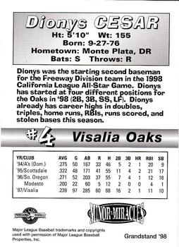 1998 Grandstand Visalia Oaks #NNO Dionys Cesar Back