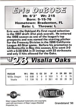 1998 Grandstand Visalia Oaks #NNO Eric DuBose Back