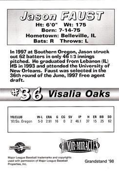 1998 Grandstand Visalia Oaks #NNO Jason Faust Back