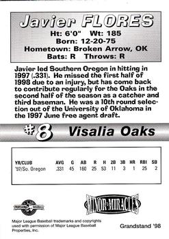 1998 Grandstand Visalia Oaks #NNO Javier Flores Back
