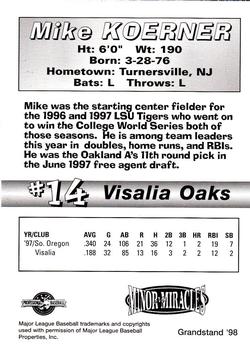 1998 Grandstand Visalia Oaks #NNO Mike Koerner Back