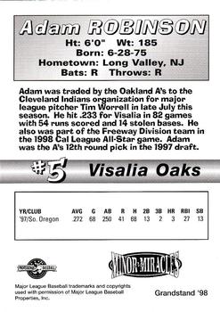 1998 Grandstand Visalia Oaks #NNO Adam Robinson Back