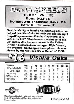 1998 Grandstand Visalia Oaks #NNO David Skeels Back