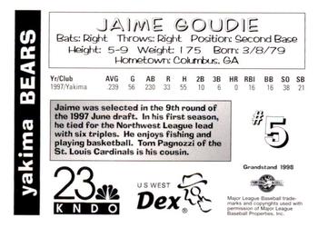 1998 Grandstand Yakima Bears #NNO Jaime Goudie Back