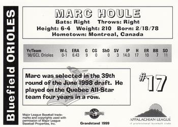 1999 Grandstand Bluefield Orioles #NNO Marc Houle Back