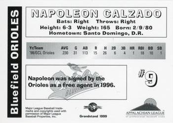 1999 Grandstand Bluefield Orioles #NNO Napoleon Calzado Back