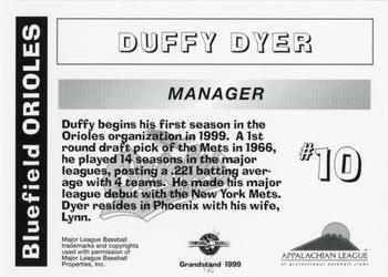 1999 Grandstand Bluefield Orioles #NNO Duffy Dyer Back