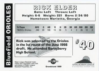 1999 Grandstand Bluefield Orioles #NNO Rick Elder Back