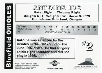 1999 Grandstand Bluefield Orioles #NNO Antoine Ide Back