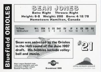 1999 Grandstand Bluefield Orioles #NNO Sean Jones Back