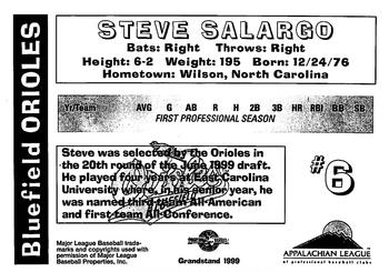 1999 Grandstand Bluefield Orioles #NNO Steve Salargo Back