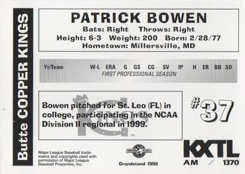 1999 Grandstand Butte Copper Kings #NNO Patrick Bowen Back