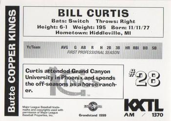 1999 Grandstand Butte Copper Kings #NNO Bill Curtis Back