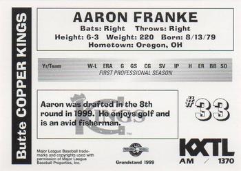 1999 Grandstand Butte Copper Kings #NNO Aaron Franke Back