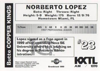 1999 Grandstand Butte Copper Kings #NNO Norberto Lopez Back