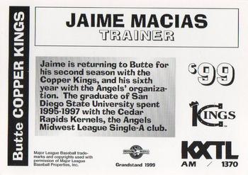 1999 Grandstand Butte Copper Kings #NNO Jamie Macias Back