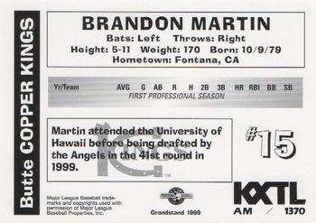 1999 Grandstand Butte Copper Kings #NNO Brandon Martin Back