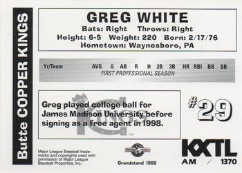 1999 Grandstand Butte Copper Kings #NNO Greg White Back